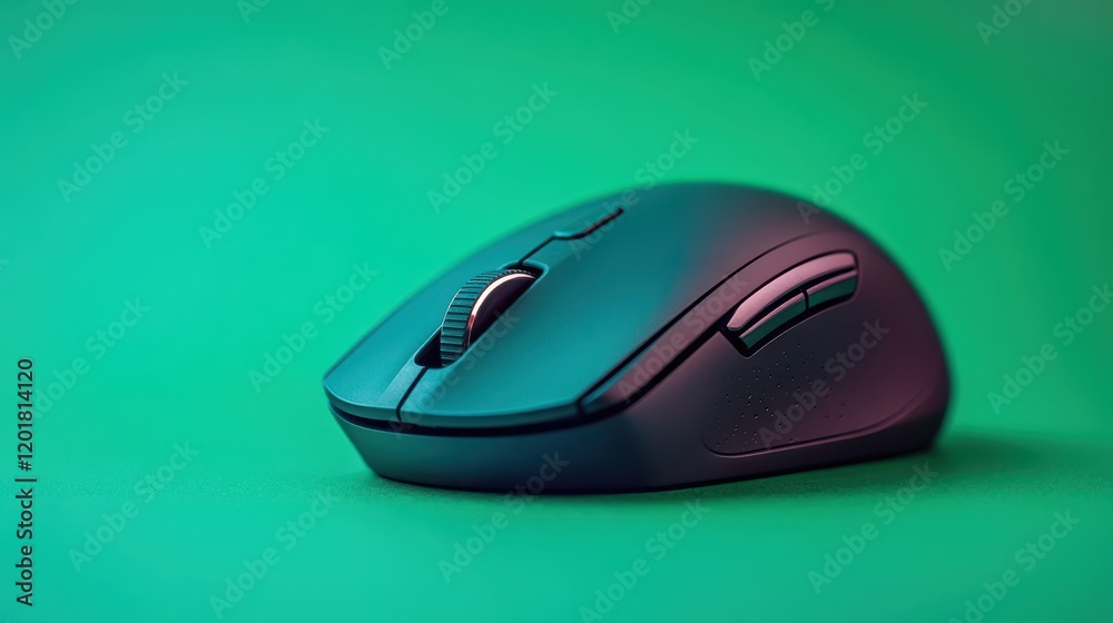 Wireless black mouse resting on a bright green surface with a smooth finish providing compatibility with various devices in a vibrant workspace setup Wireless black mouse resting on a bright green surface with a smooth finish providing compatibility with various devices in a vibrant workspace setup