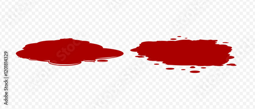 Blood spilled or paint. Two puddle of blood. Fresh blood. Puddle of red paint. Site of occurrence. Scene of the murder
