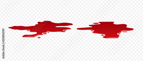 Blood spilled or paint. Two puddle of blood. Fresh blood. Puddle of red paint. Site of occurrence. Crime scene.	
