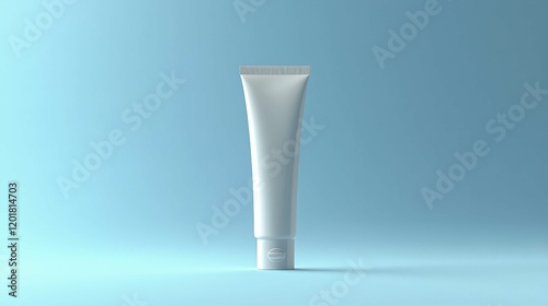 This image features a sleek white skincare tube set against a soft blue background, showcasing a minimalist design ideal for modern beauty products.