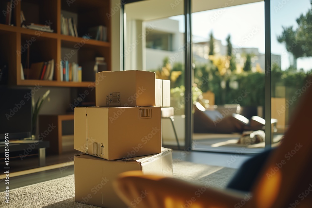 Fototapeta premium Freshly packed moving boxes, realistic textures and sharp details