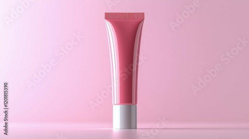 A stylish pink skincare tube displayed against a soft pink background. Ideal for cosmetic packaging in a beauty context.