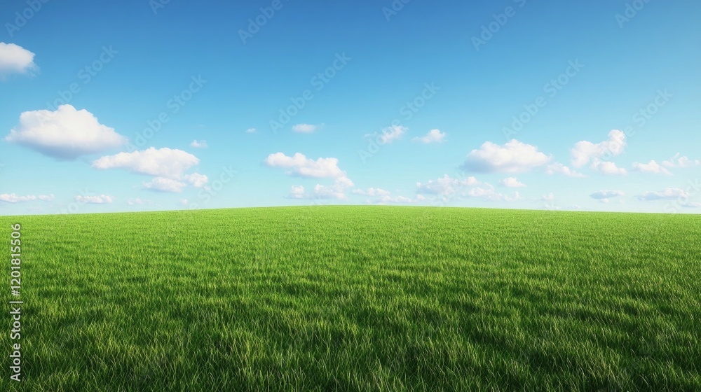 An expansive grassy plain stretching into the distance under a blue sky. An expansive grassy plain stretching into the distance under a blue sky.