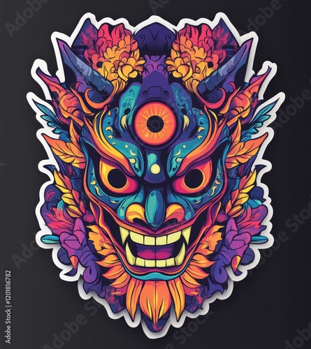 Vibrant Oni Mask Design for Apparel and Decor photo