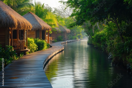 Luxurious tropical resort with villas, central lagoon, and exotic tranquility
