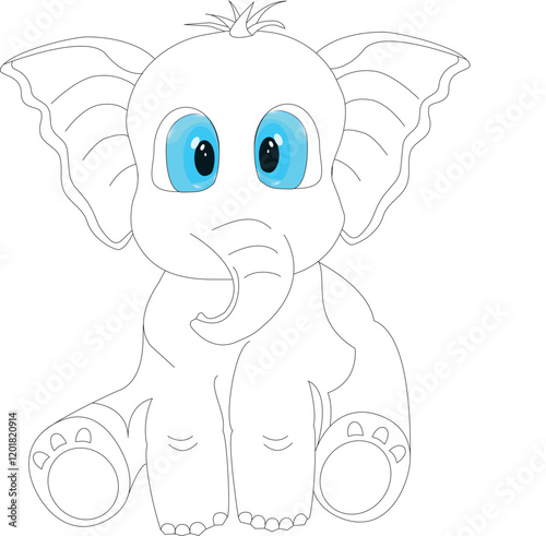 Cartoon baby elephant. Baby elephant outline. Baby elephant without fill. Children's coloring. Vector illustration