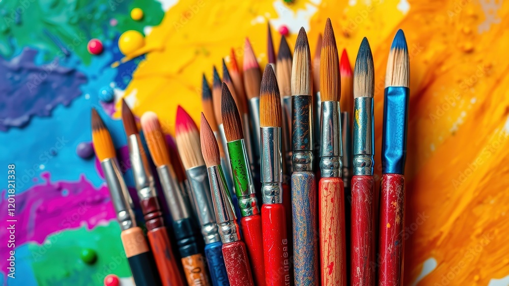 Fototapeta premium Colorful Paintbrushes on Abstract Canvas - AI Art