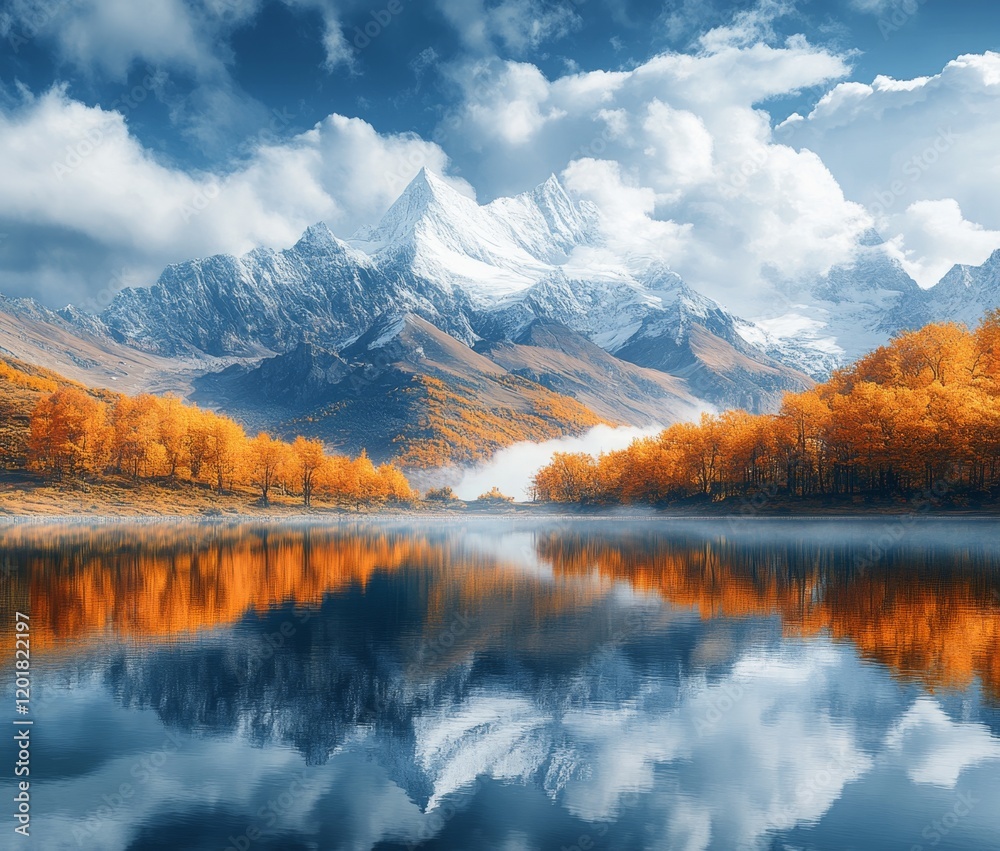 Obraz premium Serene Autumn Lake with Majestic Mountains