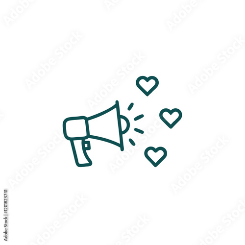 Megaphone with Heart Emojis. Valentine's Day Icon Design, Love Announcement, Valentine's Megaphone with Heart Symbols, Social Media Love Alert  Valentine's Megaphone Illustration