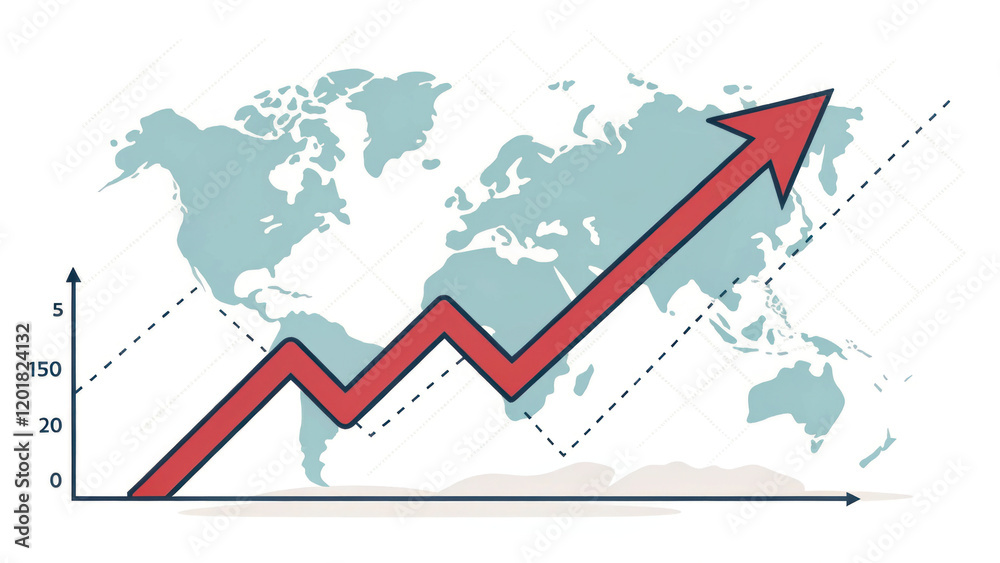 Rising market arrow over world map, symbolizing growth and progress Rising market arrow over world map, symbolizing growth and progress