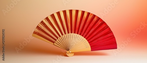 Japanese Art: Origami Folded Paper Fan with Cherry Blossom Motif photo