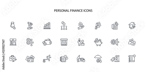 Personal finance icon set.vector.Editable stroke.linear style sign for use web design,logo.Symbol illustration.