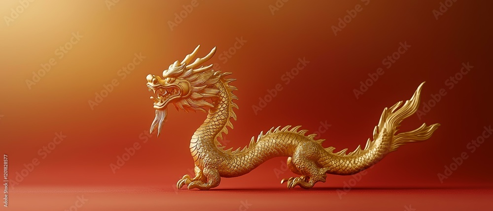 Obraz premium Chinese Dragon Statue on Red Background