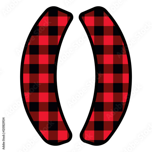 Alphabet number punctuation mark font, red lumberjack plaid pattern for Round Brackets