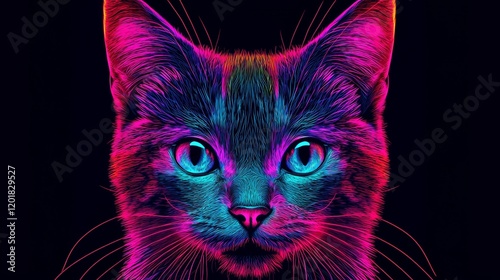Cat Animal Plexus Neon Black Background Digital Desktop Wallpaper HD 4k Network Light Glowing Laser Motion Bright Abstract