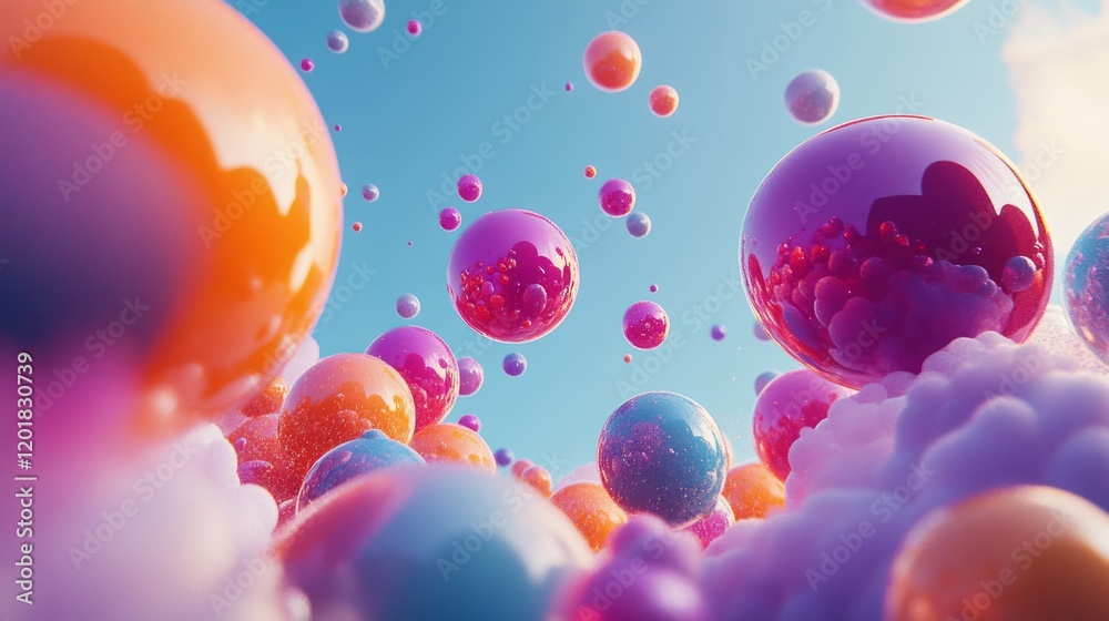 3D, three abstract, color, high saturation, balls of various sizes 3D, three abstract, color, high saturation, balls of various sizes