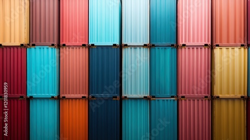 Wallpaper Mural A vibrant assortment of shipping containers with varying colors organized side by side, showcasing their geometric structure and industrial aesthetic appeal. Torontodigital.ca