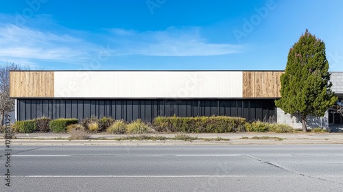 Wallpaper Mural A pristine white storefront template with a big billboard banner, suitable for a restaurant or shop. Torontodigital.ca