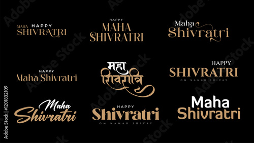 Maha Shivratri Greeting text in Hindi. Mahashivratri Text Design. A Hindu festival celebrated of lord shiva night. English Translation - Happy Maha Shivratri photo