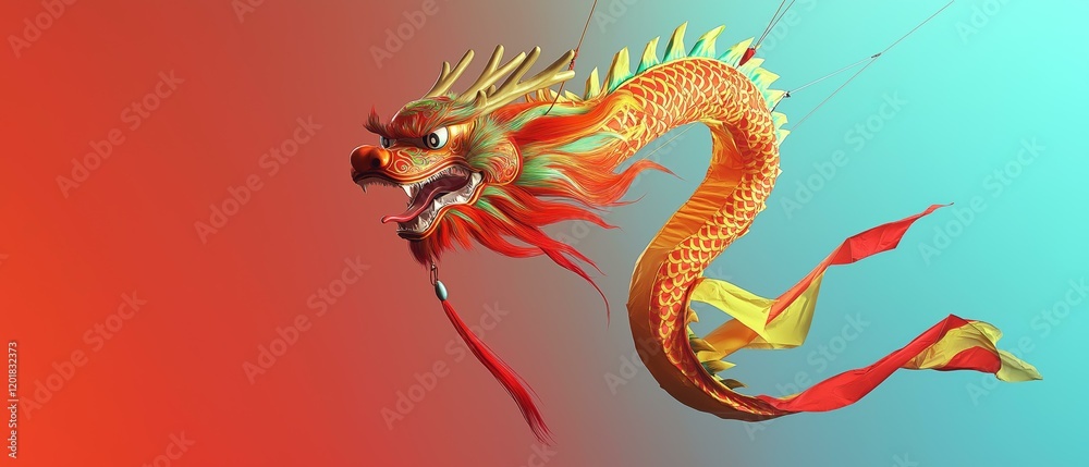 Obraz premium Vibrant Dragon Artwork, Fire-Breathing Creature Illustration