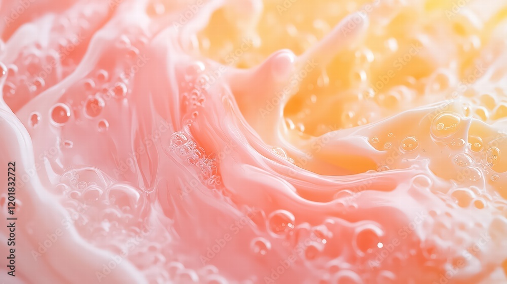 Pink and yellow liquid with bubbles