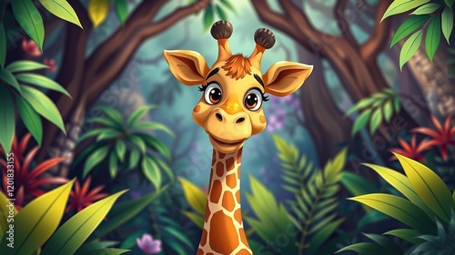 Cute Cartoon Giraffe Jungle Adventure