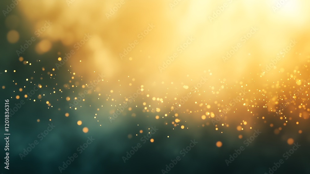Golden Sparkles Floating In A Dark Green Background Golden Sparkles Floating In A Dark Green Background