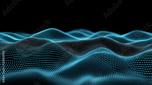 Wallpaper Mural Futuristic 3D render of abstract waves with glowing blue dots, creating mesmerizing visual effect. design evokes sense of depth and movement in digital landscape Torontodigital.ca