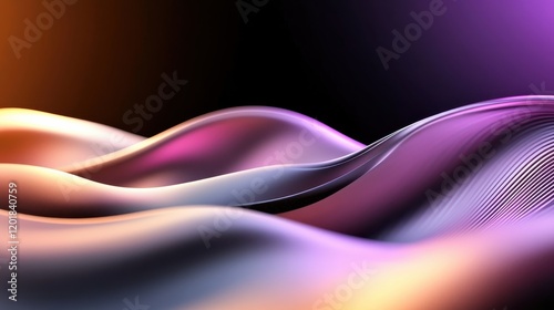 Smooth flowing abstract waves with glowing purple and golden gradients in a soft and elegant design