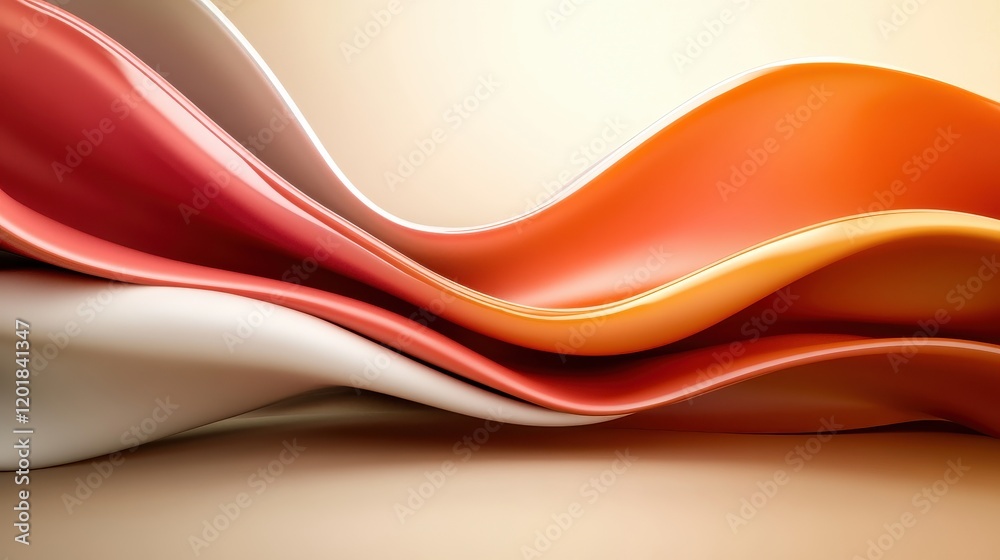 Obraz premium Flowing abstract layers in warm tones of orange, red, and white with a smooth and elegant composition