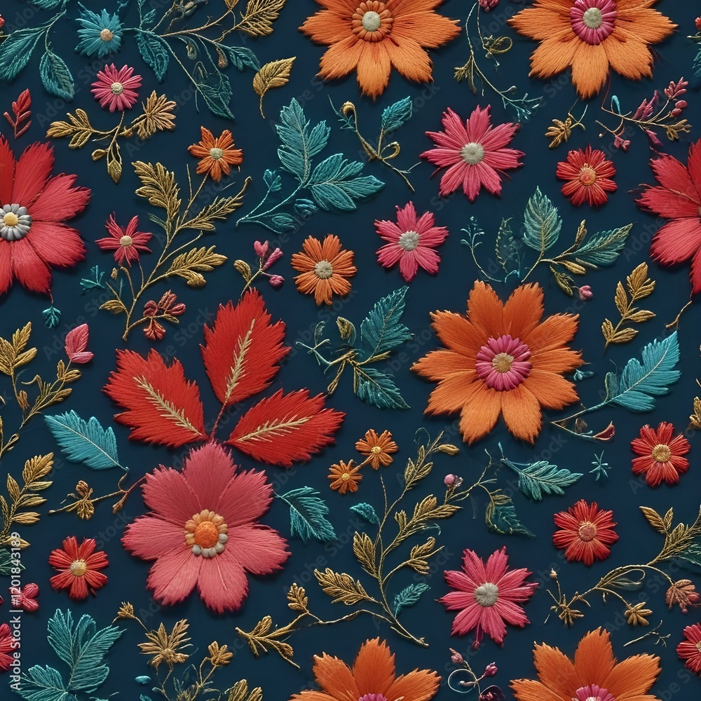 Fototapeta premium Stitched embroidery effects in decorative patterns