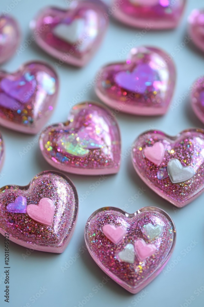 Valentine's Day Glitter Pink Hearts, Generative AI, Valentine's Day Glitter Pink Hearts, Generative AI,