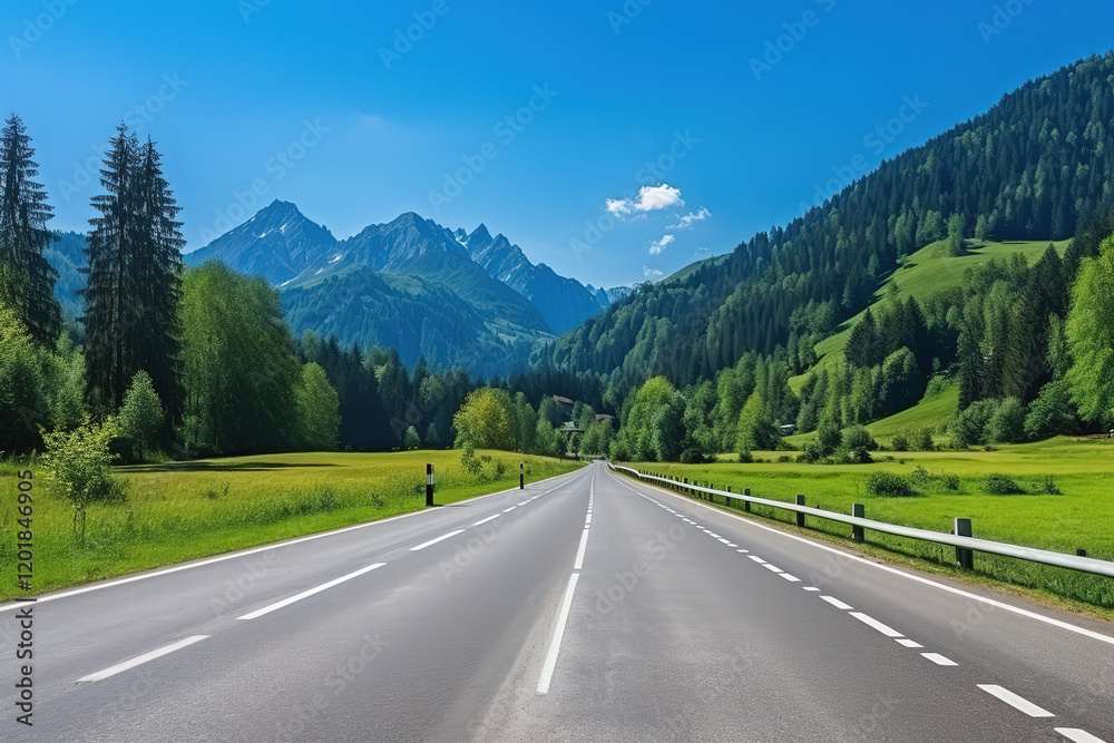 Stunning view of the Austrian Alps along a smooth asphalt road in summer Stunning view of the Austrian Alps along a smooth asphalt road in summer