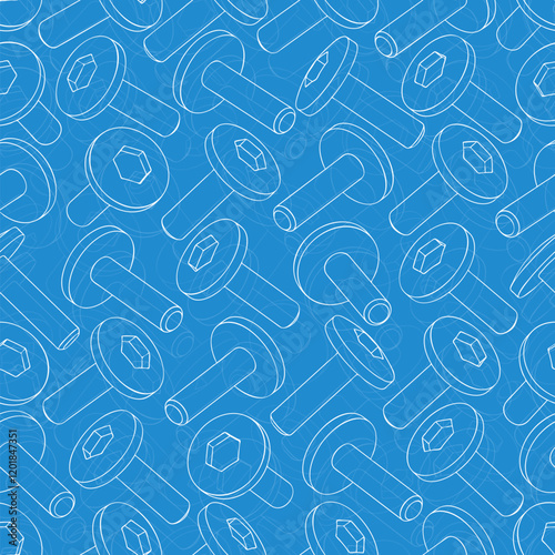 Mechanical engineering drawings on blue background. Cutter, assembly tool with replaceable multi-faceted plate. Technical Design. Cover. Blueprint. Vector illustration.