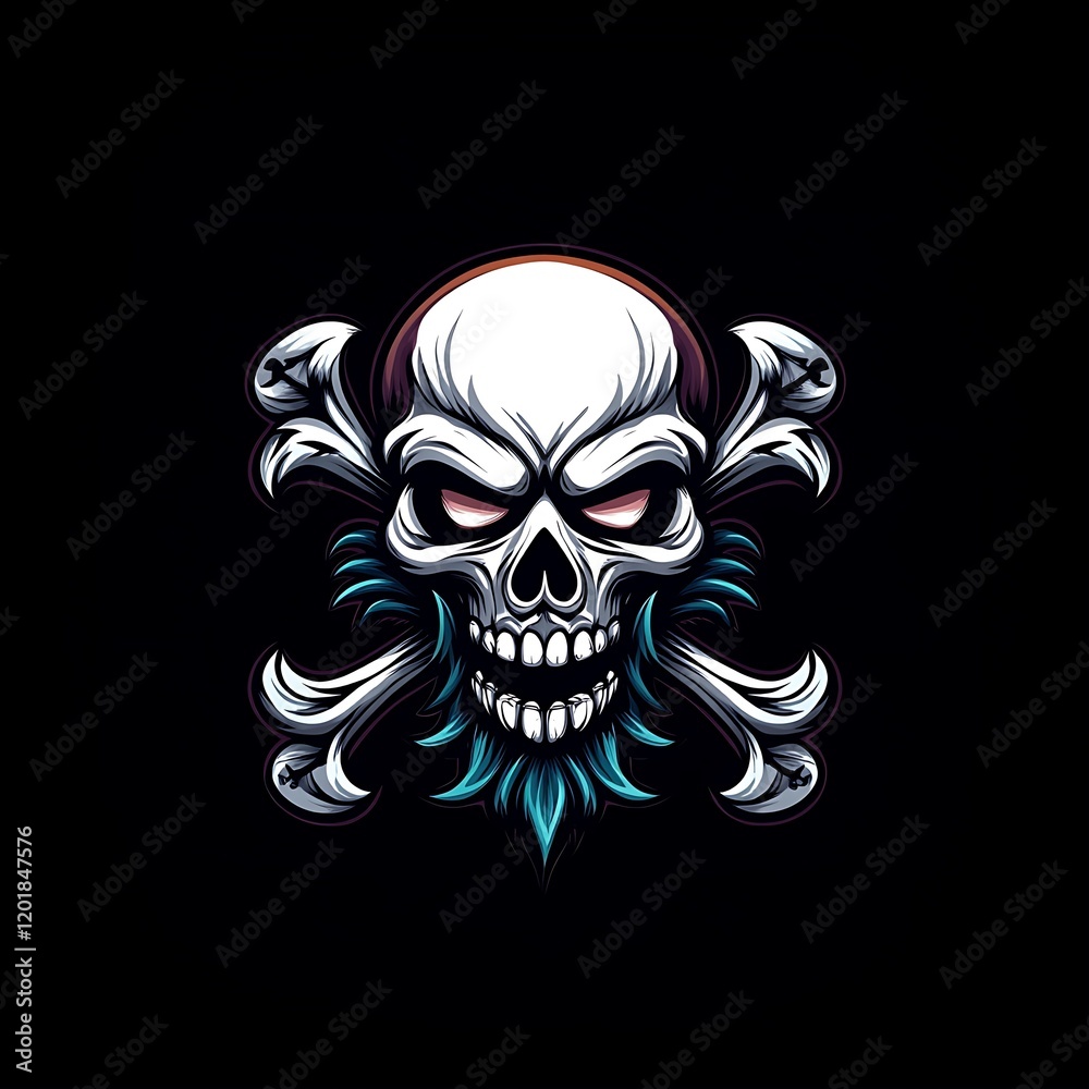 Skull And Crossbones Design With Turquoise Accents On A Black Background Graphic Resource Skull And Crossbones Design With Turquoise Accents On A Black Background Graphic Resource