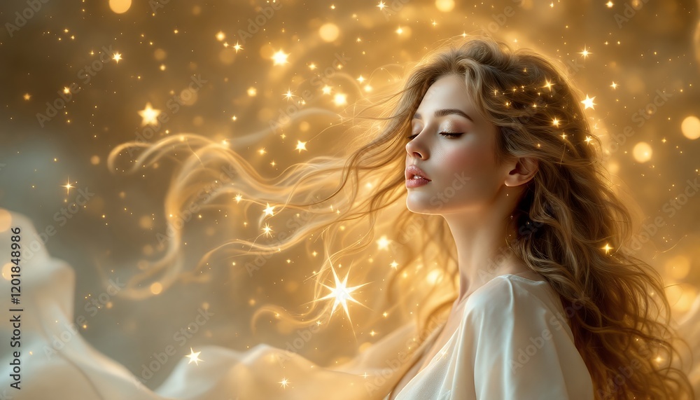 Golden Hair Woman Fantasy Art Magical Stars Golden Hair Woman Fantasy Art Magical Stars
