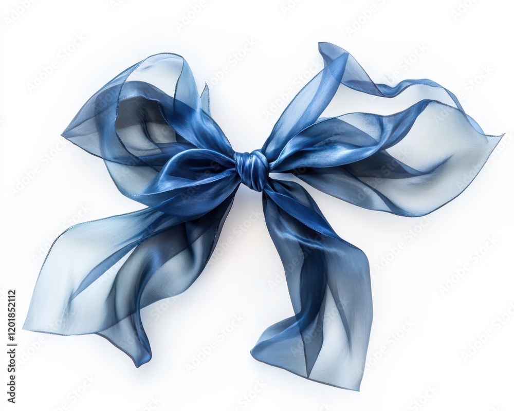 Naklejka premium Elegant blue sheer ribbon bow isolated on a light background, perfect for gifts.