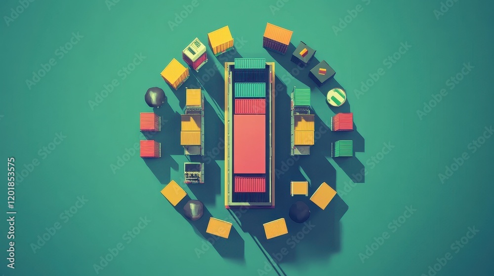 Fototapeta premium International shipping flat design top view global trade animation triadic color scheme