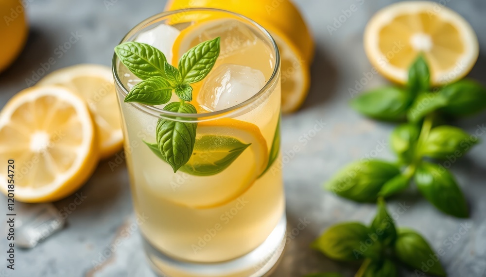 Fototapeta premium Refreshing Lemon Iced Tea with Fresh Mint