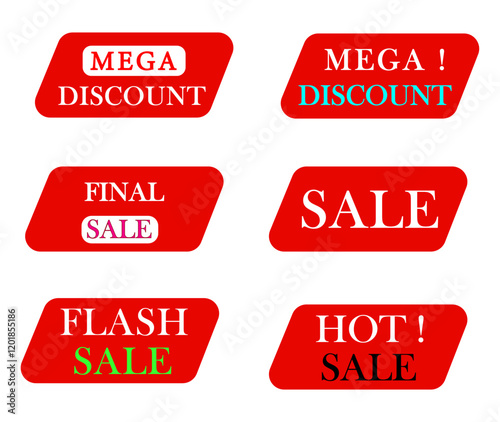 Discount sale rectangle labels vector template. Mega discount, big sale, final sale, hot sale background. Discount Promotion marketing poster design for web and Social.