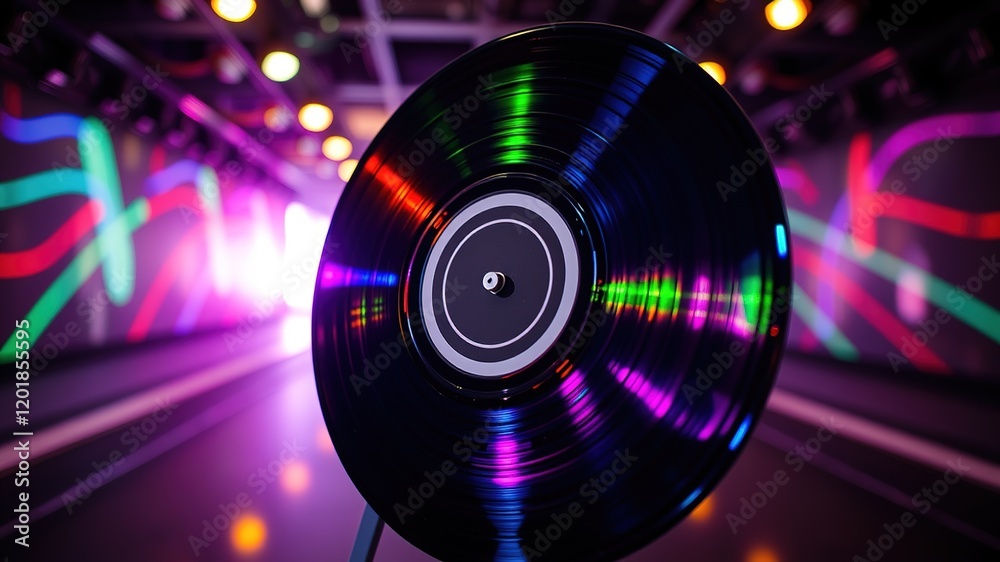 Electric Vinyl Record Vortex - Psychedelic Art AI Photo