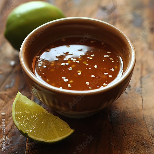 Rustic Chili Sauce with Zesty Lime Garnish -Spicy Homemade Salsa photo