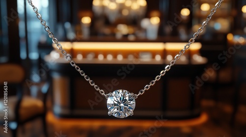 Elegant diamond solitaire pendant necklace on a delicate chain. photo