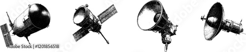 Space telescope halftone stipple vector illustration