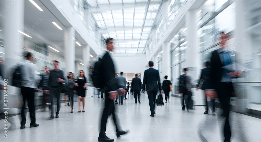 Business people walking in modern office corridor with motion blur effect, corporate lifestyle concept Business people walking in modern office corridor with motion blur effect, corporate lifestyle concept