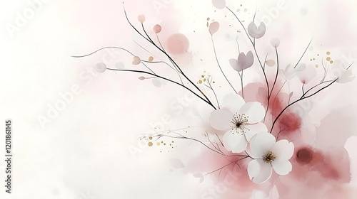 Watercolor leaves and flowers floral arrangement set, on white background