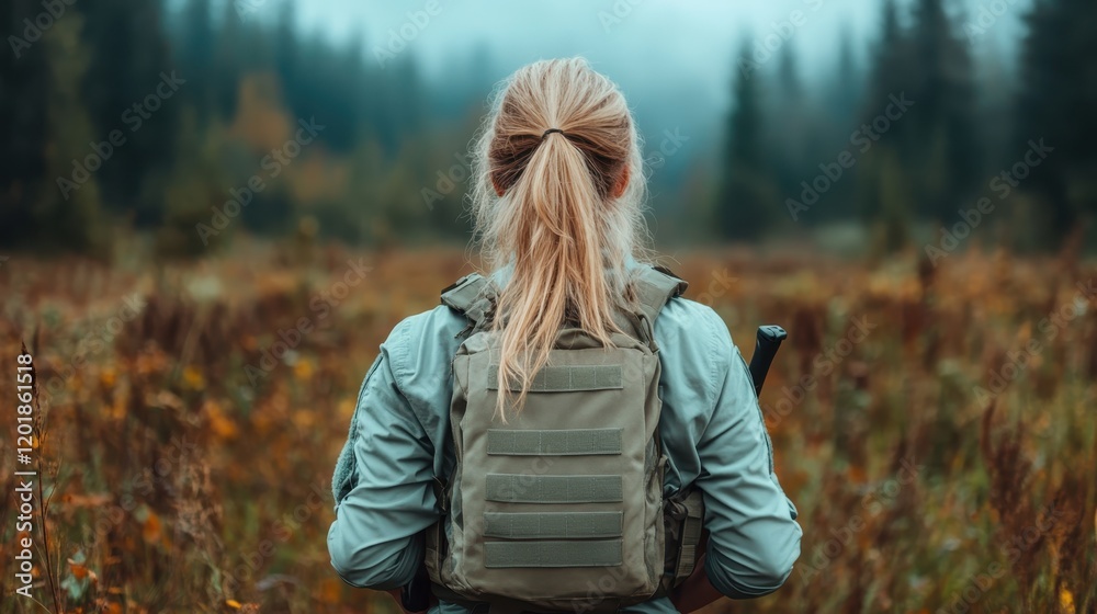 A lone hiker with a backpack stands in a mist-covered field surrounded by autumnal nature, embodying solitude, contemplation, and the beauty of isolation. A lone hiker with a backpack stands in a mist-covered field surrounded by autumnal nature, embodying solitude, contemplation, and the beauty of isolation.