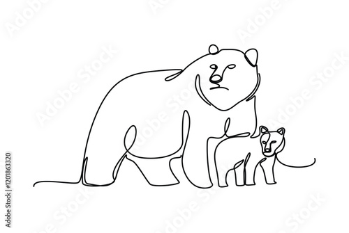 Bear line art drawing and his son