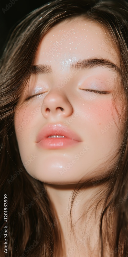 Serene Beauty Close Up of Woman with Sparkling Skin and Closed Eyes Serene Beauty Close Up of Woman with Sparkling Skin and Closed Eyes