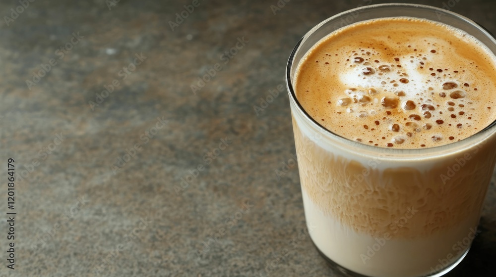 Closeup of a perfectly crafted iced latte with intricate layers of rich coffee and creamy milk exuding a sophisticated yet energizing vibe Closeup of a perfectly crafted iced latte with intricate layers of rich coffee and creamy milk exuding a sophisticated yet energizing vibe
